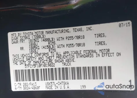 2015 Toyota Tundra Sr 5.7L V8 from USA, damaged, VIN 5TFCY5F10FX019022